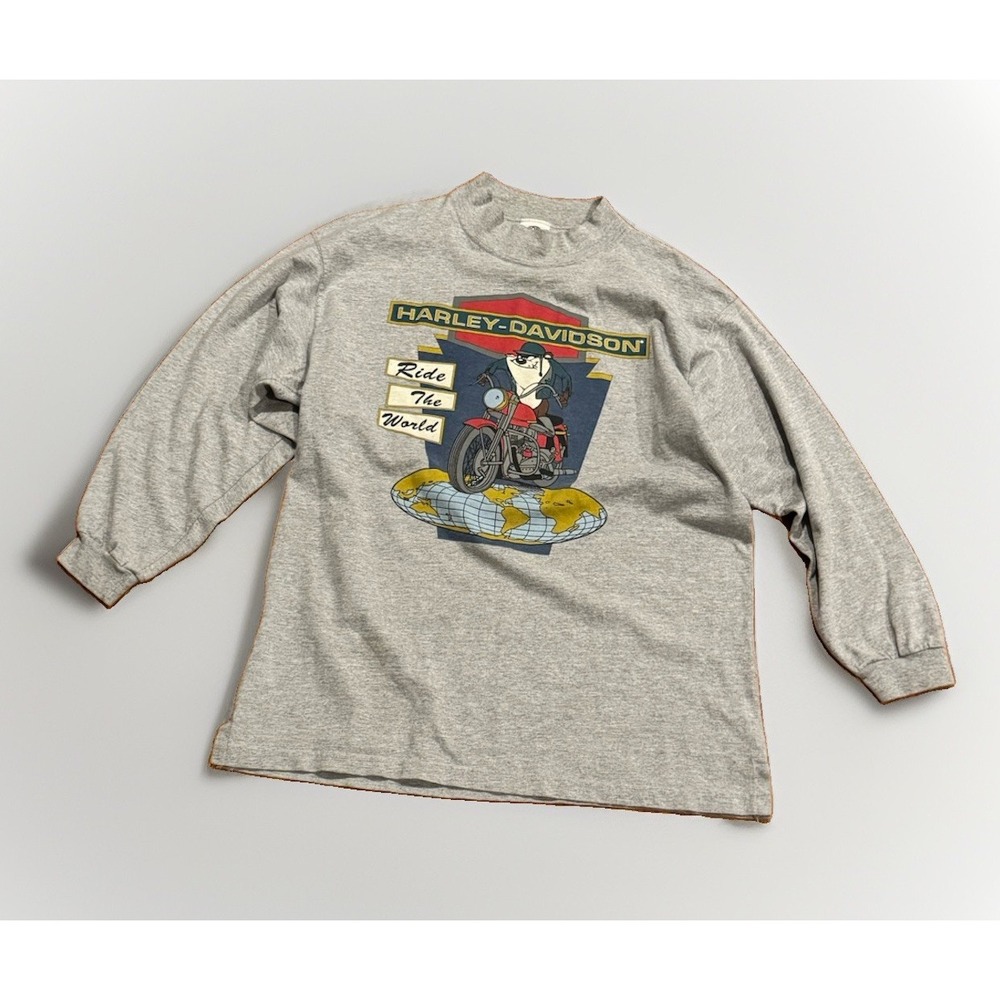 Vintage Harley Davidson Taz Looney Tunes Ride The World Shirt Long Sleeve M Rare